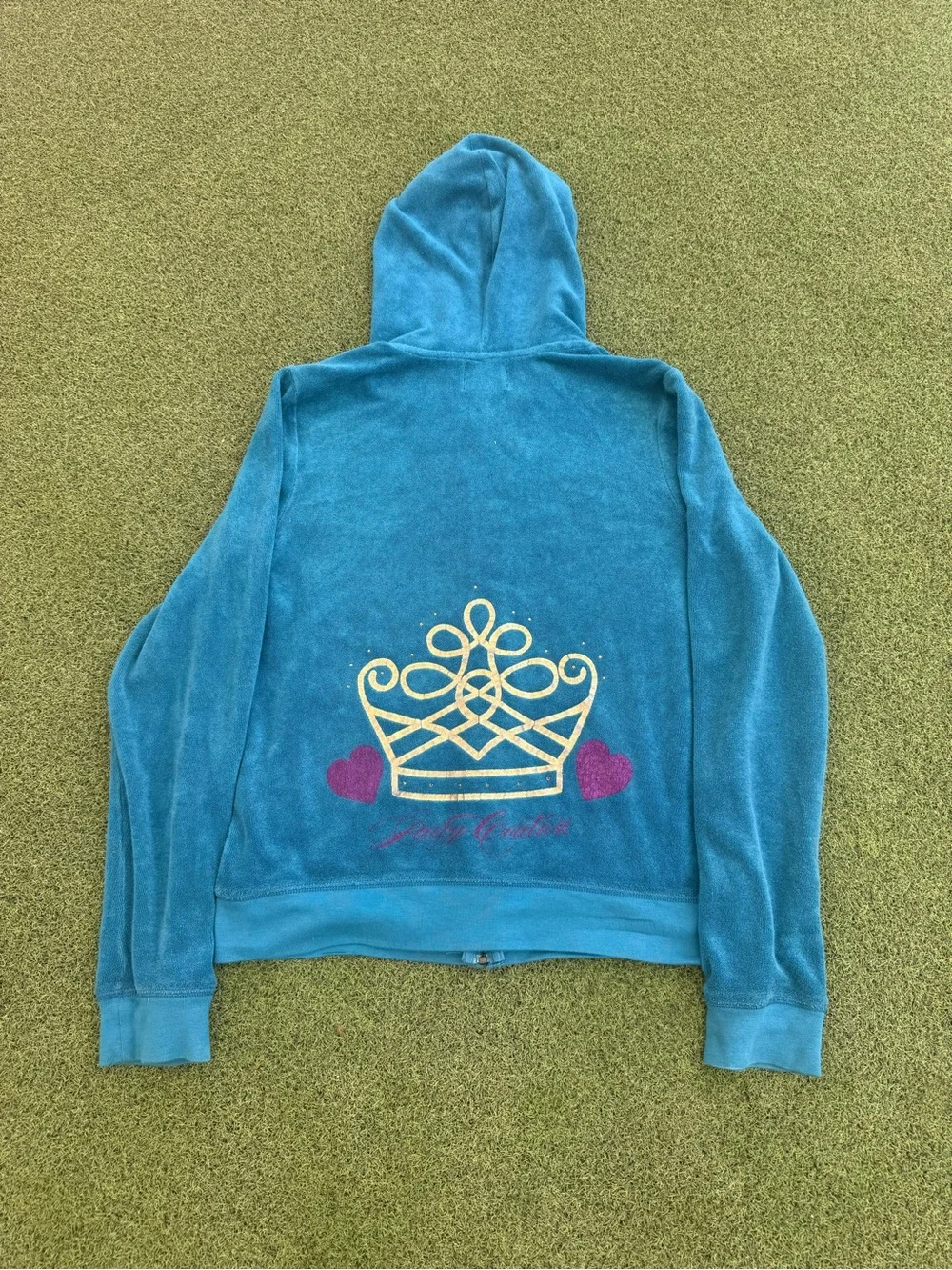 RARE VINTAGE 2000s Y2K JUICY COUTURE GRAPHIC LIGHT BLUE VELVET TRENDY ZIP UP
